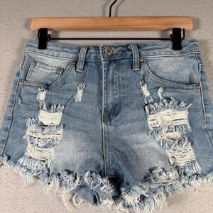 Almost Famous‎ Womens Distressed Denim Shorts Light Wash Blue Size 5 R05565X-KR